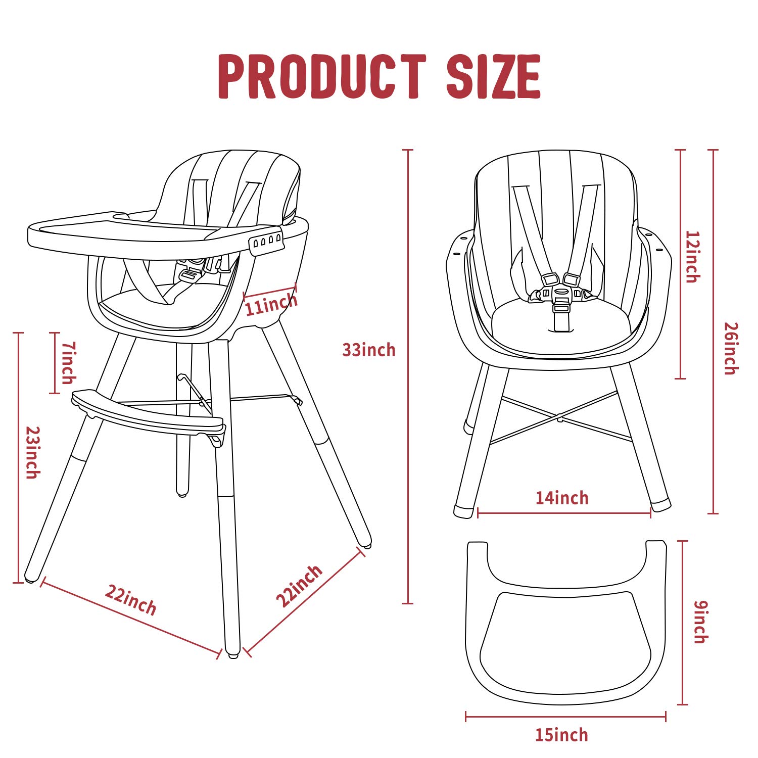 Teknum - Premium Dual Height Wooden High Chair - Grey